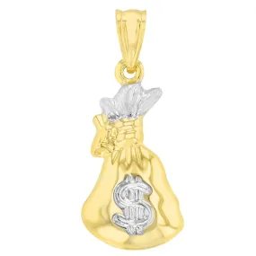 High Polish 14K Yellow Gold 3D Money Bag Charm Pendant - Yellow Gold