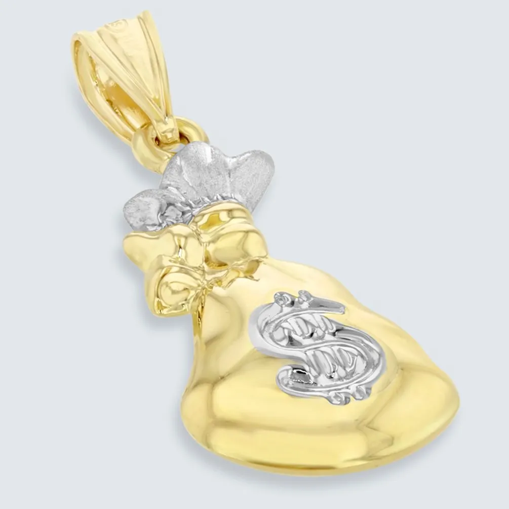 High Polish 14K Yellow Gold 3D Money Bag Charm Pendant - Yellow Gold