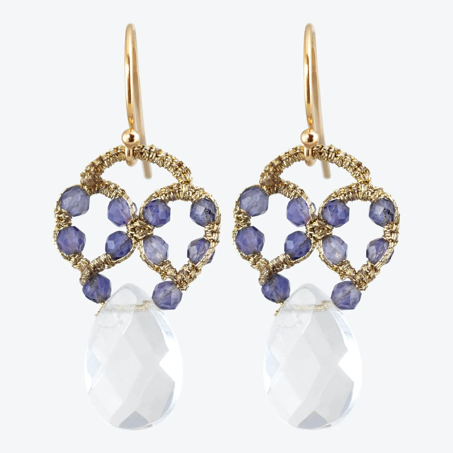 Iolite & Quartz Woven Drop Earrings