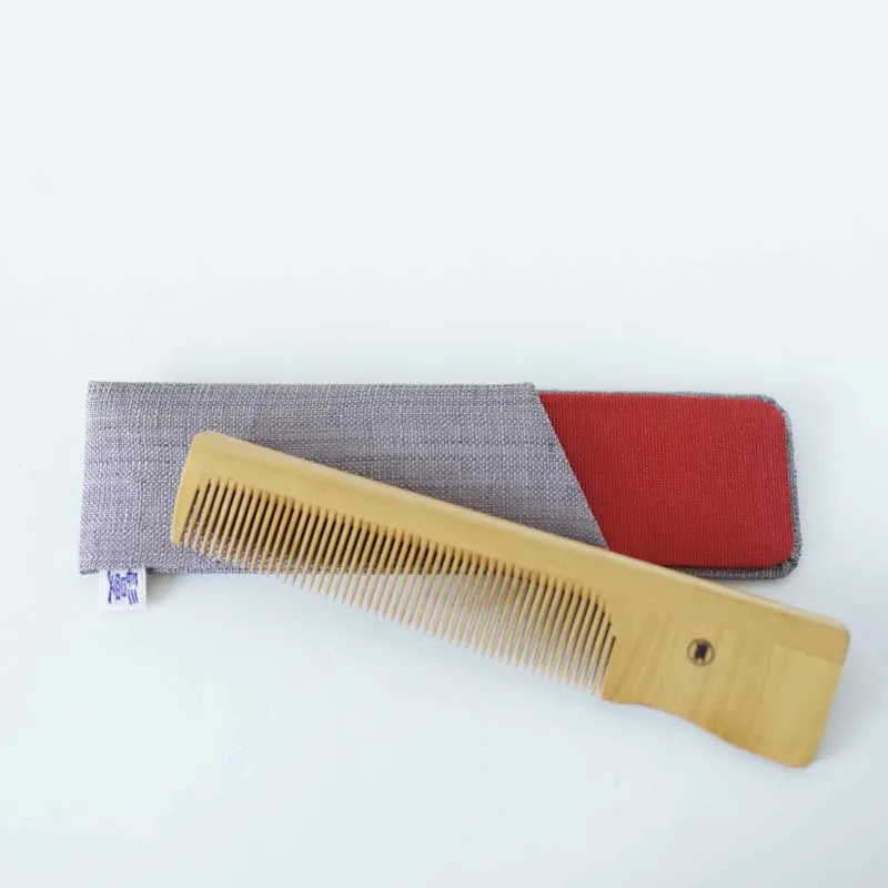 Japanese Akane (Madder) Comb with Hand Woven Linen Case,  Handmade in Kyoto, Japan,  Japanese traditional hair comb