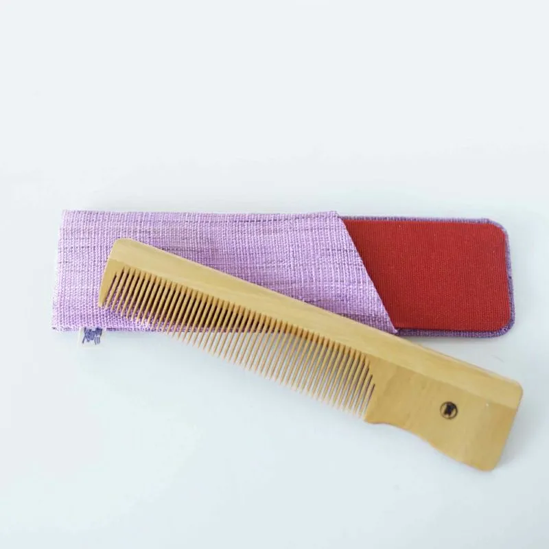 Japanese Akane (Madder) Comb with Hand Woven Linen Case,  Handmade in Kyoto, Japan,  Japanese traditional hair comb