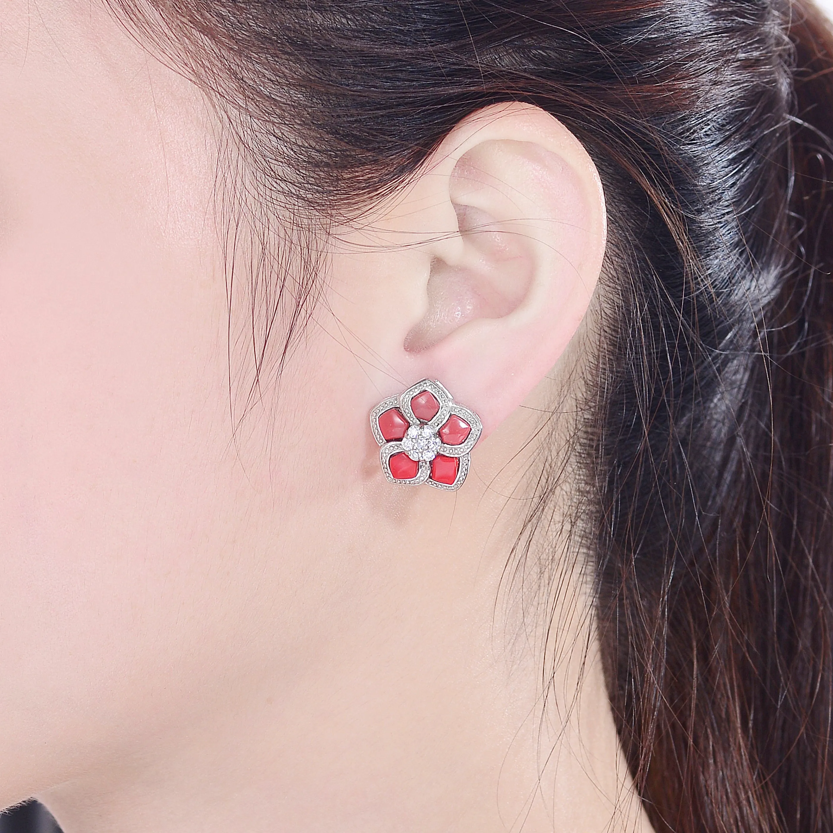 Jeanne Coral Flower Earrings