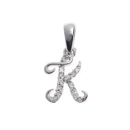 'K' Initial Pendant 18ct White Gold Cubic Zirconia (0.91g) P100K1