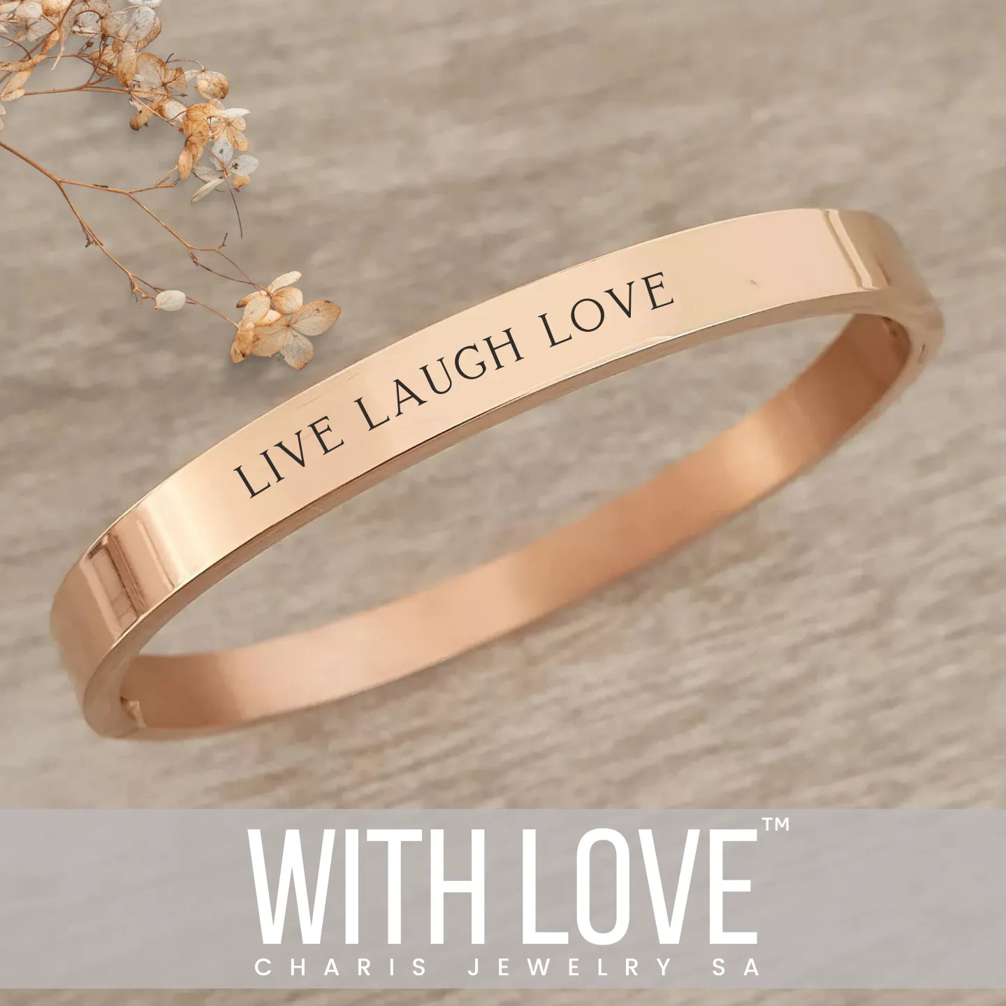 Kiera Regular Size Personalized Rose Gold Stainless Steel Clip Open Bangle, SIZE: 58mm Diameter (READY IN 3 DAYS)