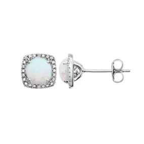 Lab Opal & Natural Diamond Silver Earrings