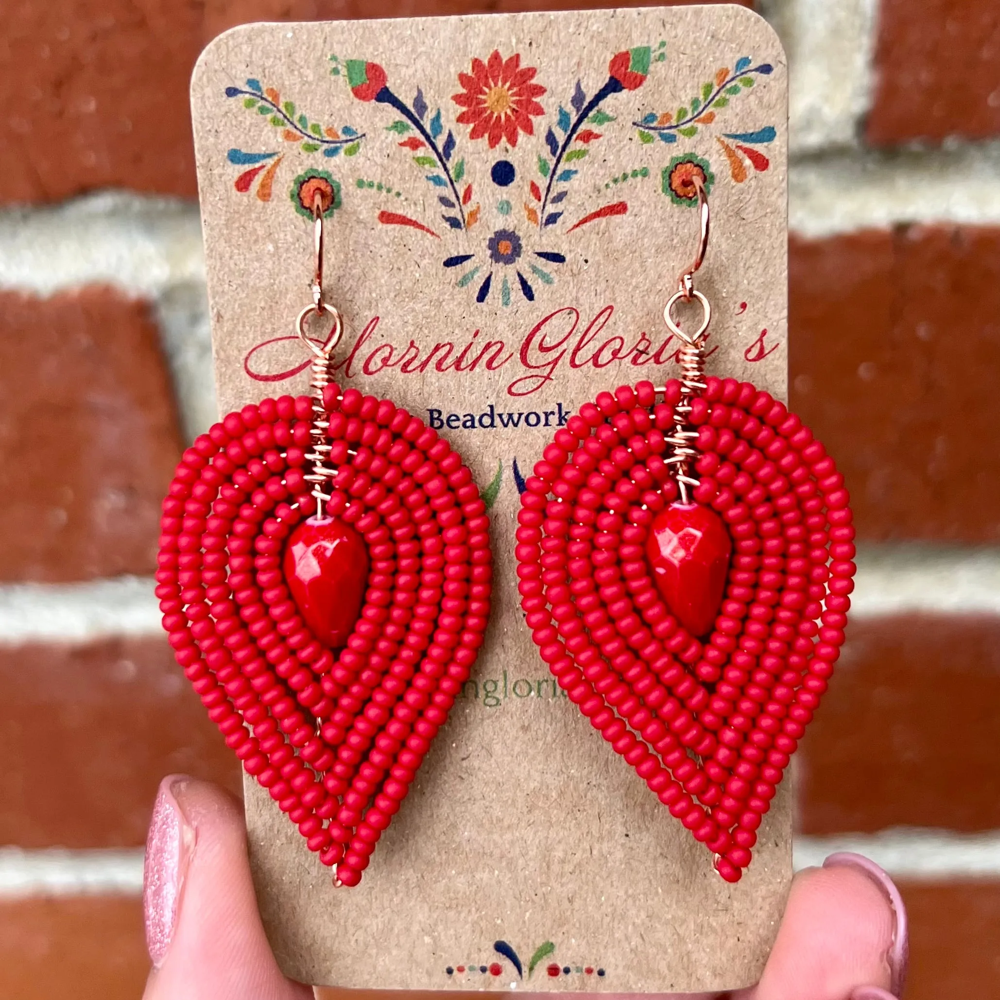 Large Beaded Petal Earrings