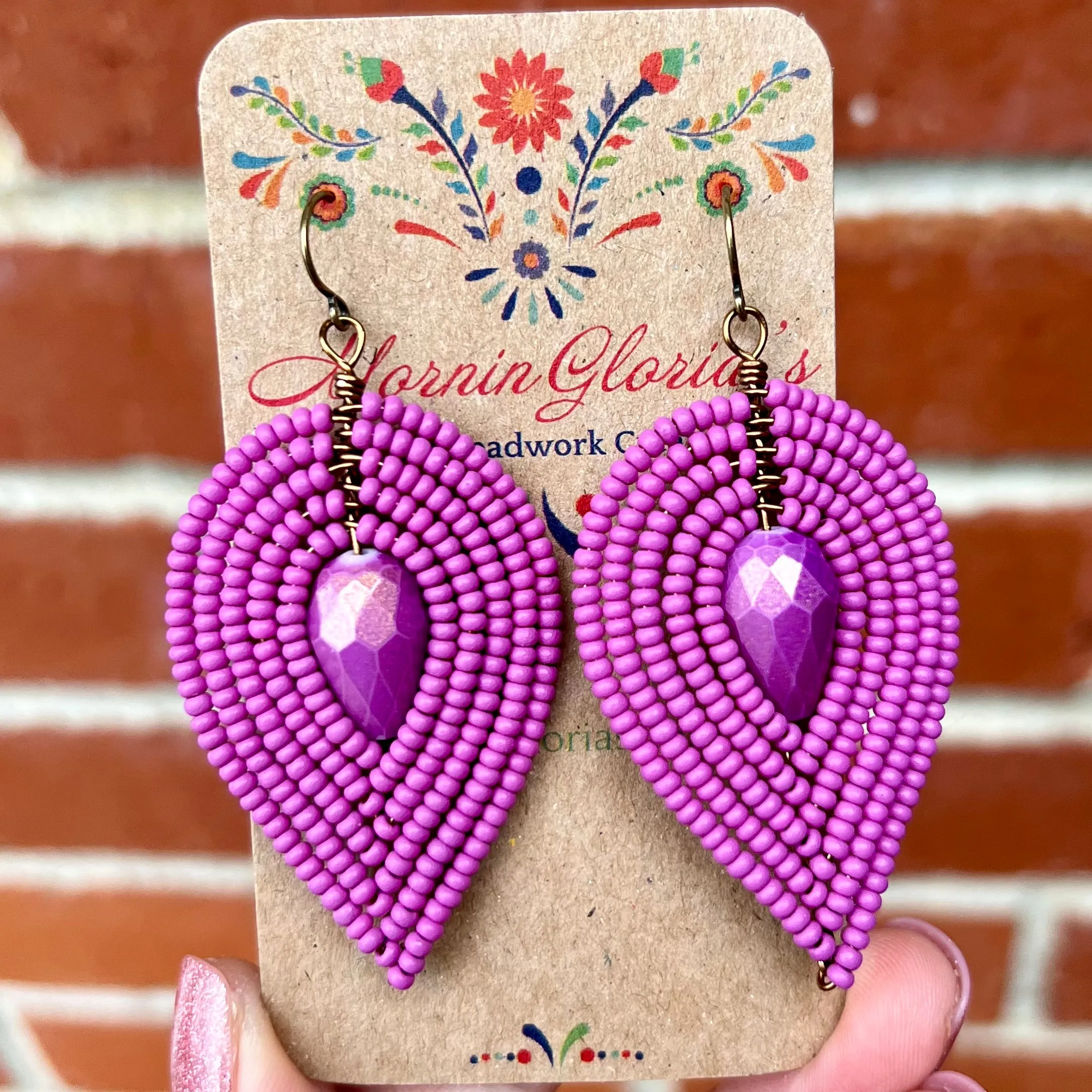 Large Beaded Petal Earrings