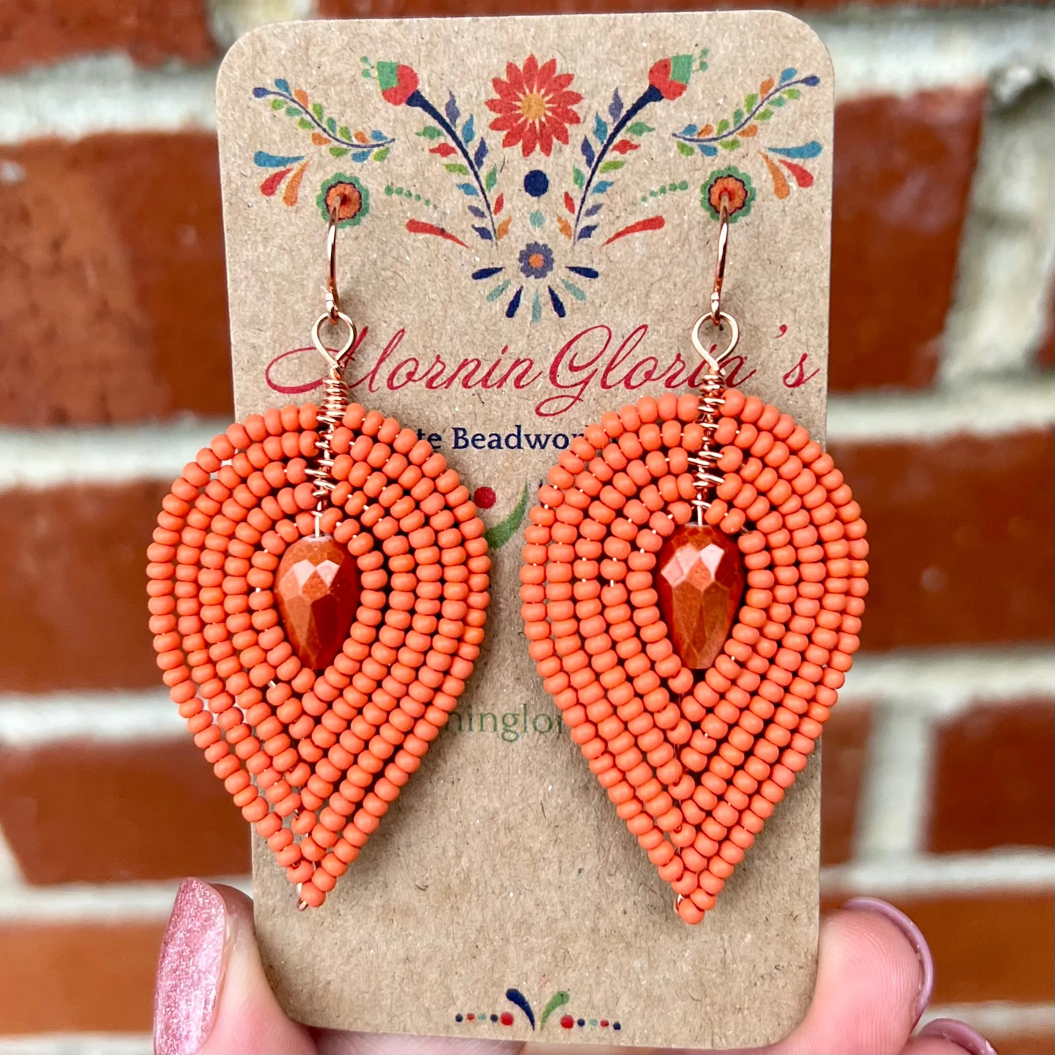 Large Beaded Petal Earrings