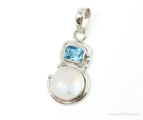 Large Designer SAJEN Blue Topaz Moonstone Sterling Necklace Pendant