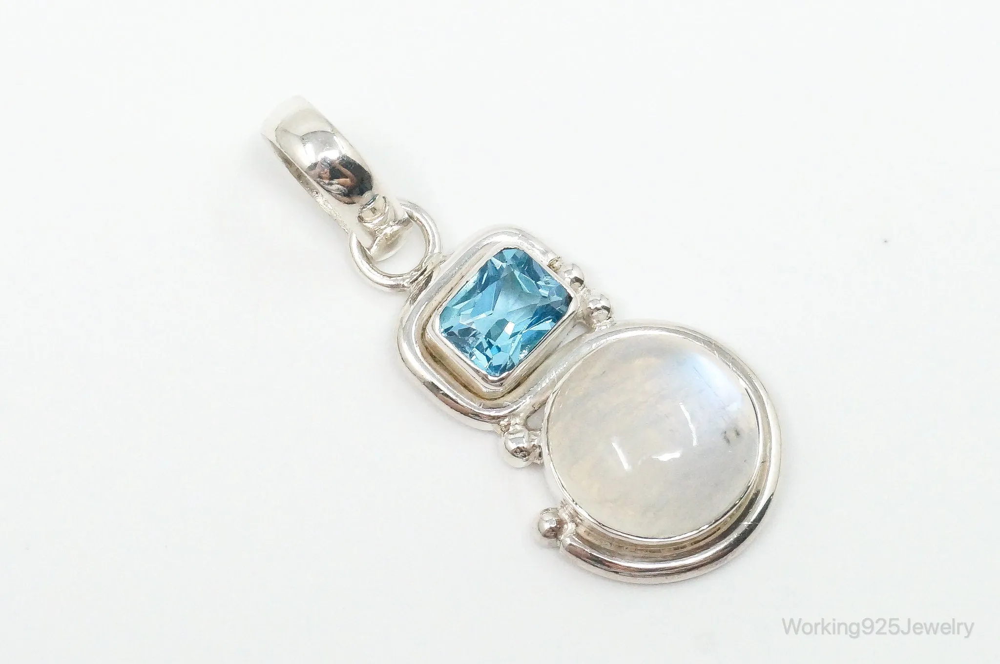 Large Designer SAJEN Blue Topaz Moonstone Sterling Necklace Pendant