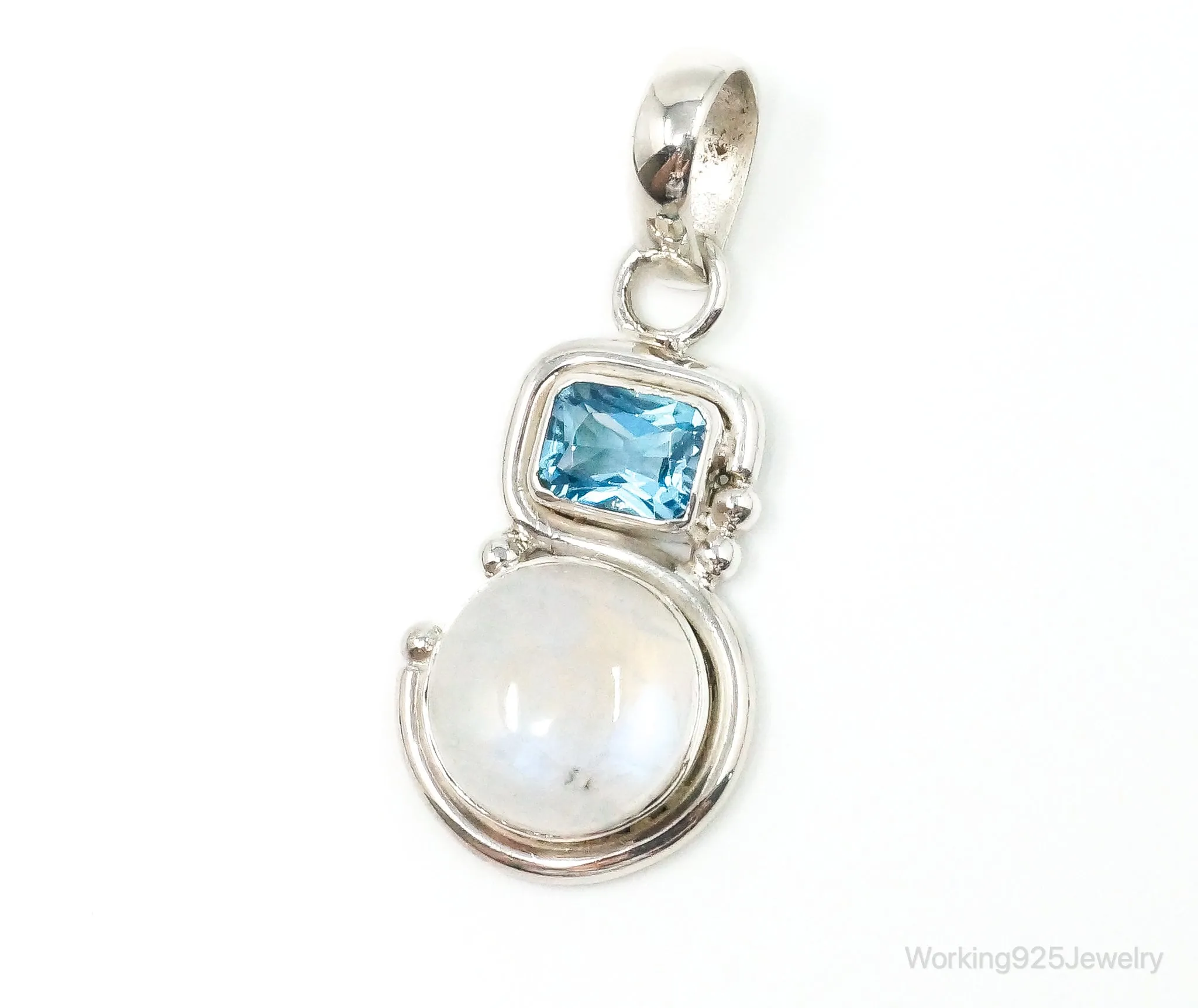 Large Designer SAJEN Blue Topaz Moonstone Sterling Necklace Pendant