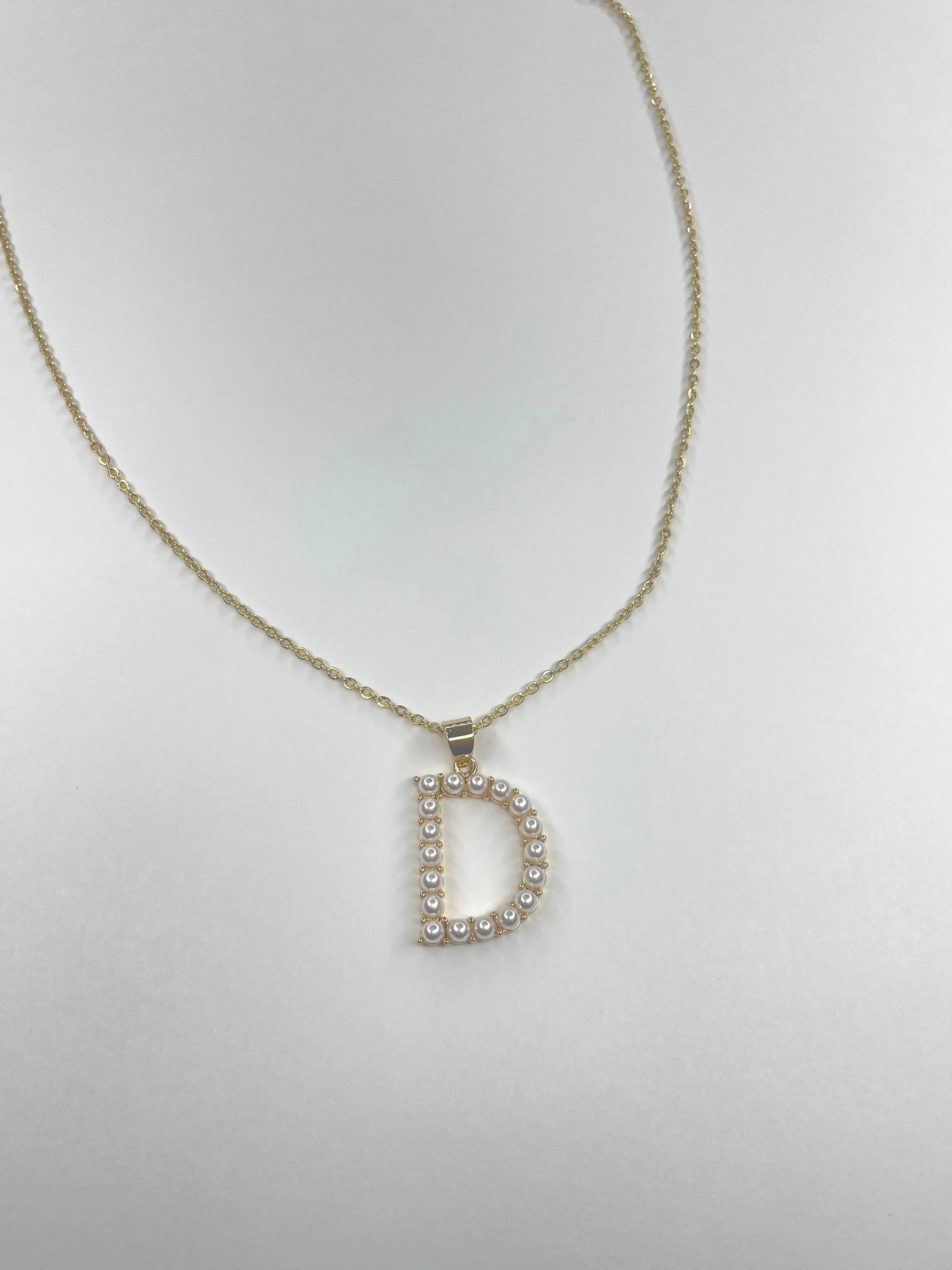 Large Pearl Gold Initial Necklace