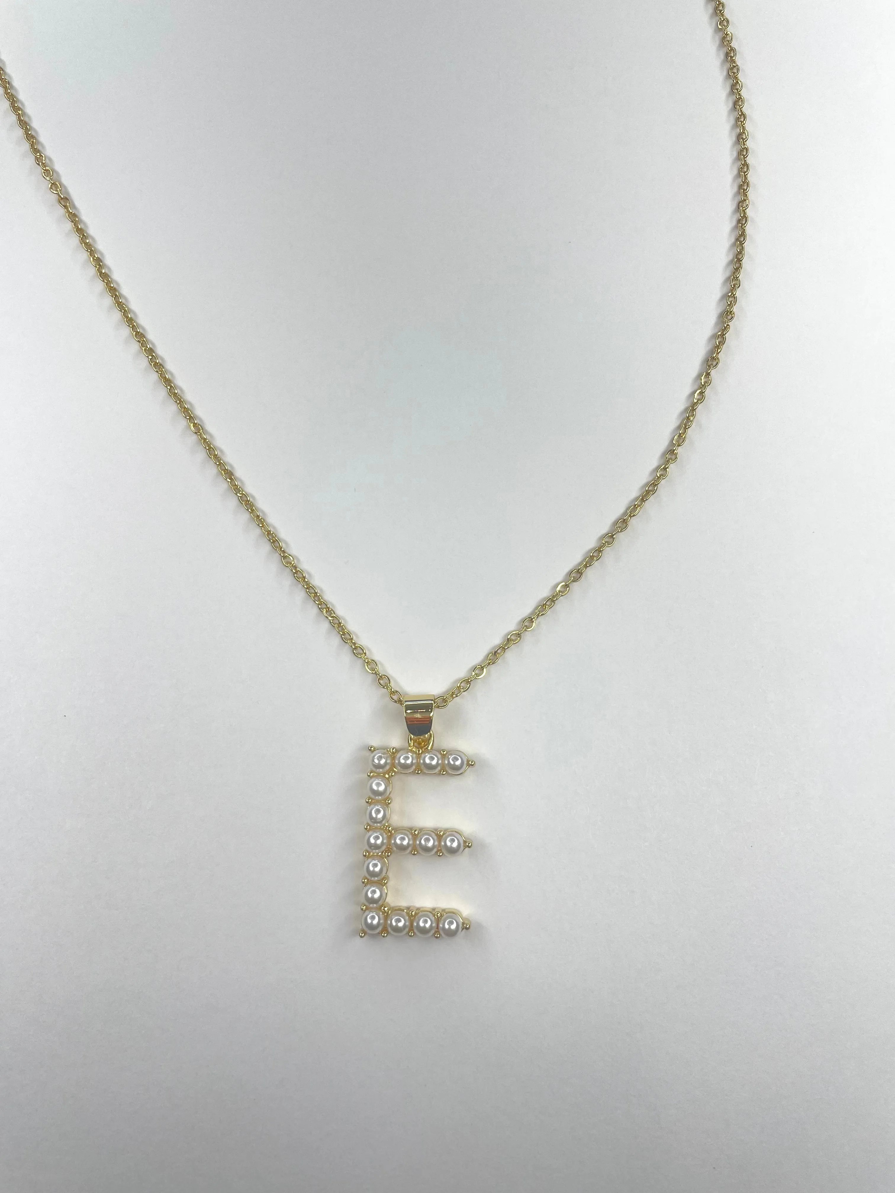 Large Pearl Gold Initial Necklace