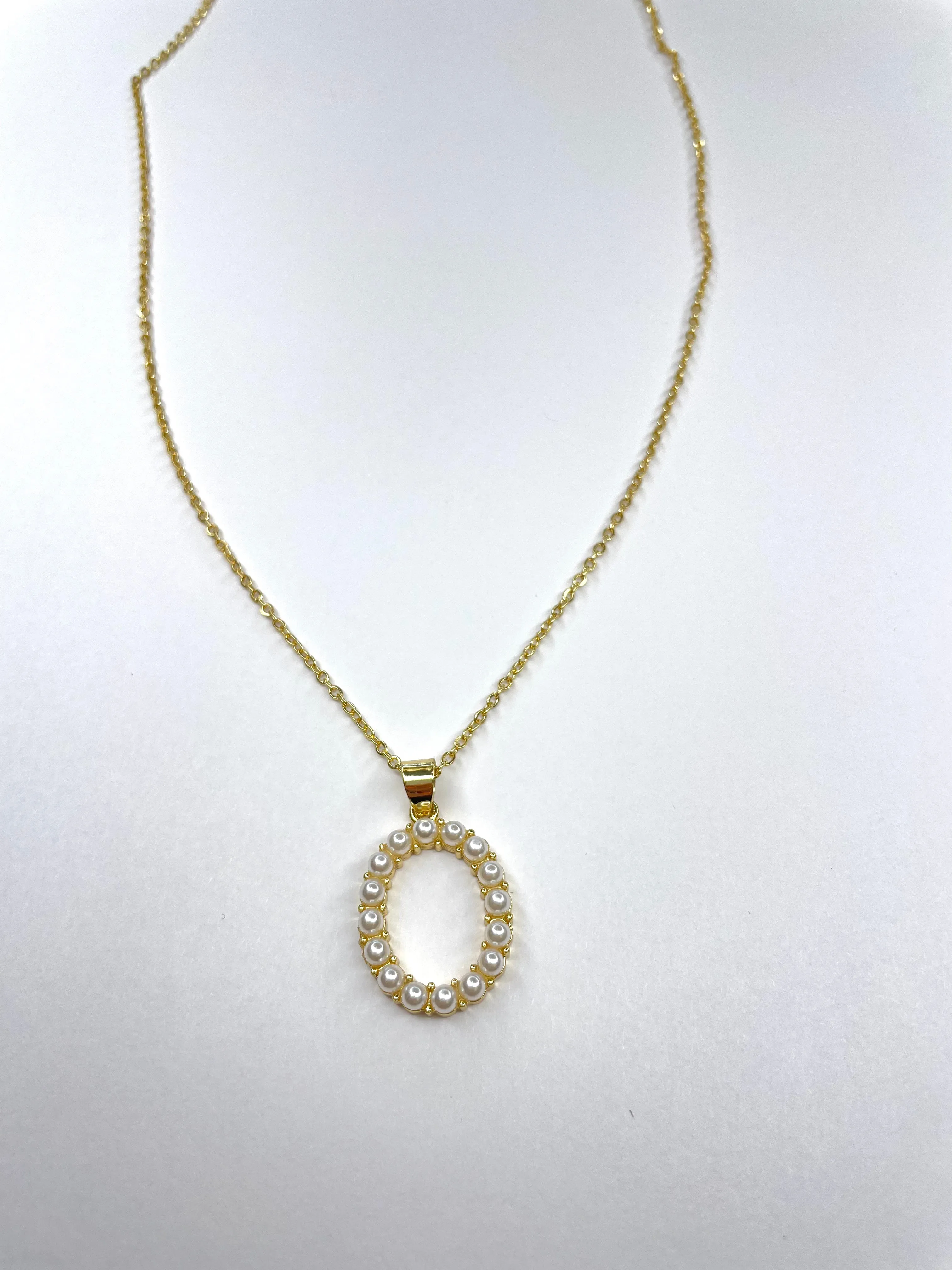 Large Pearl Gold Initial Necklace