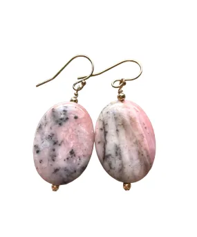 Large Pink Opal Earrings Gold Filled