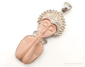 Large Vintage Carved Coral Goddess Sterling Silver Pendant