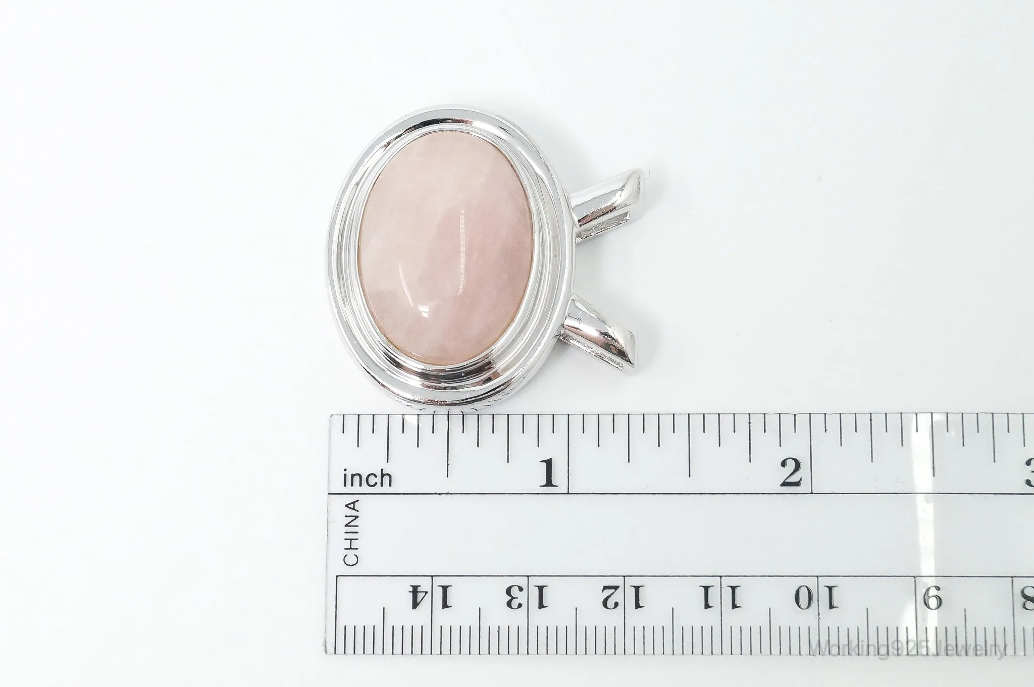 Large Vintage Designer Rose Quartz Sterling Silver Necklace Pendant