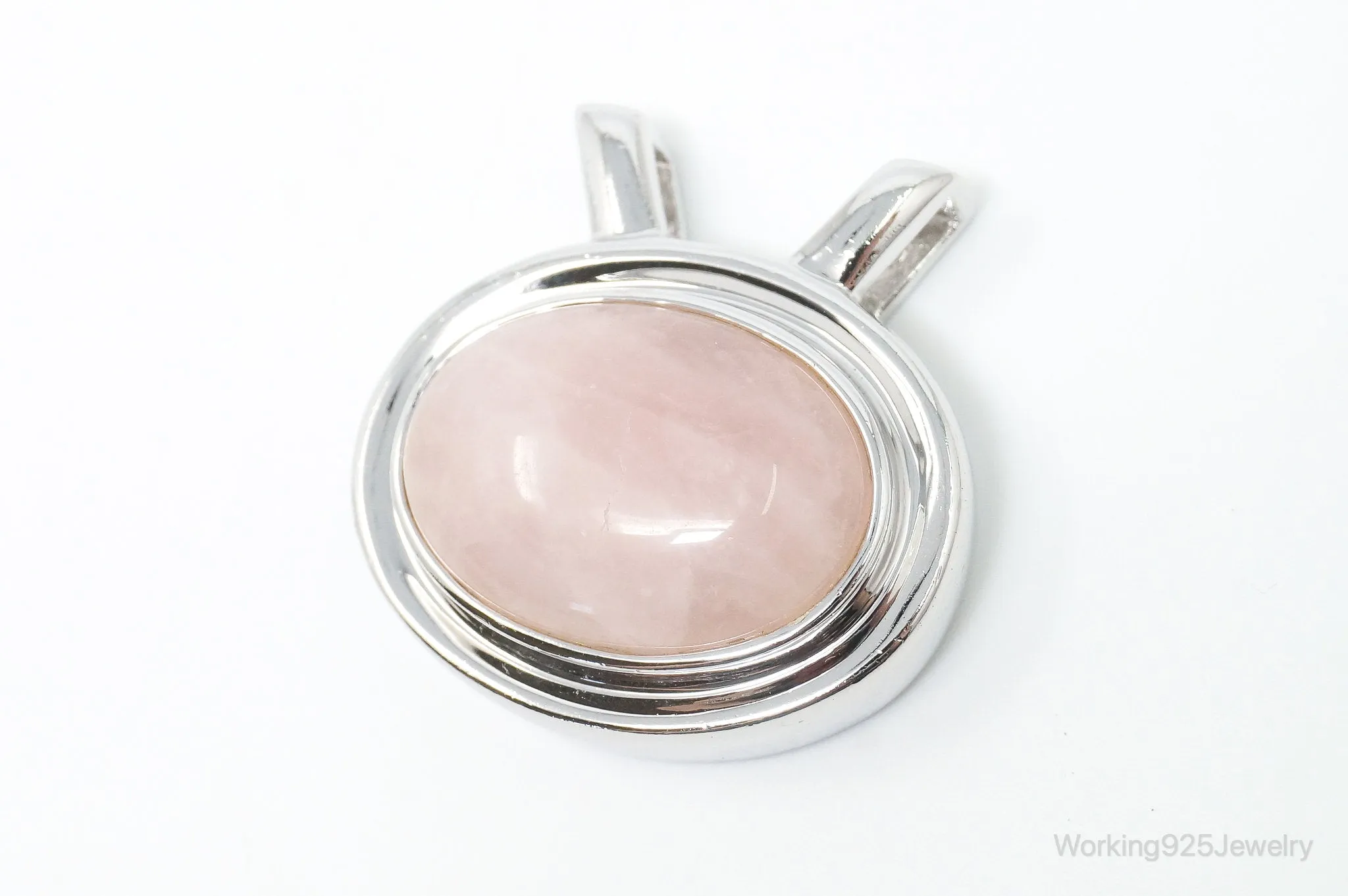 Large Vintage Designer Rose Quartz Sterling Silver Necklace Pendant