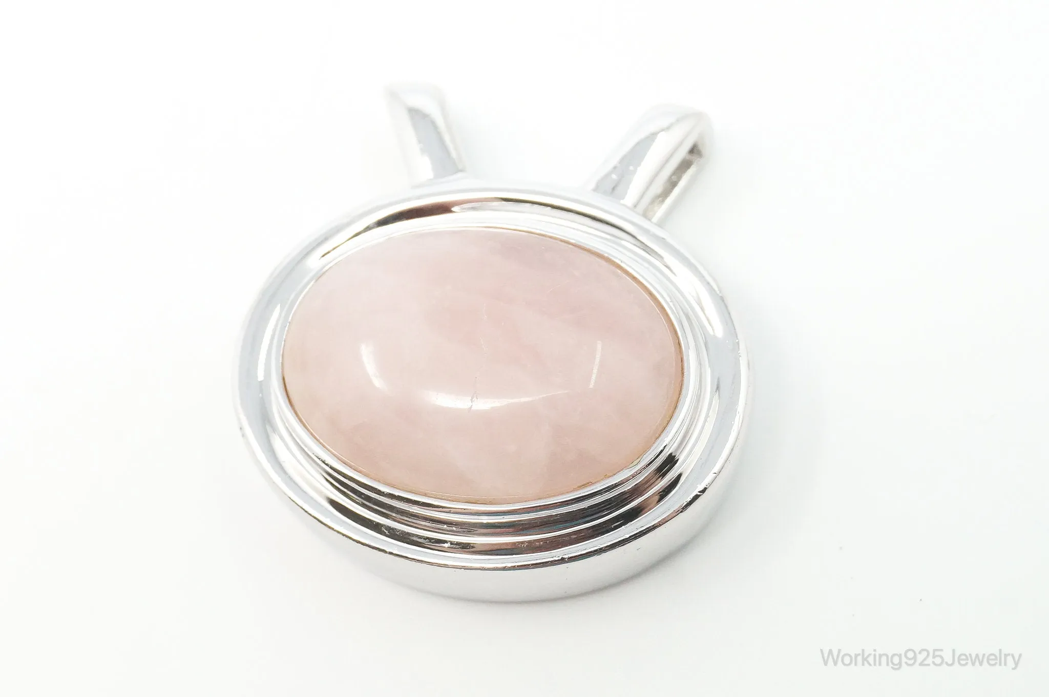 Large Vintage Designer Rose Quartz Sterling Silver Necklace Pendant