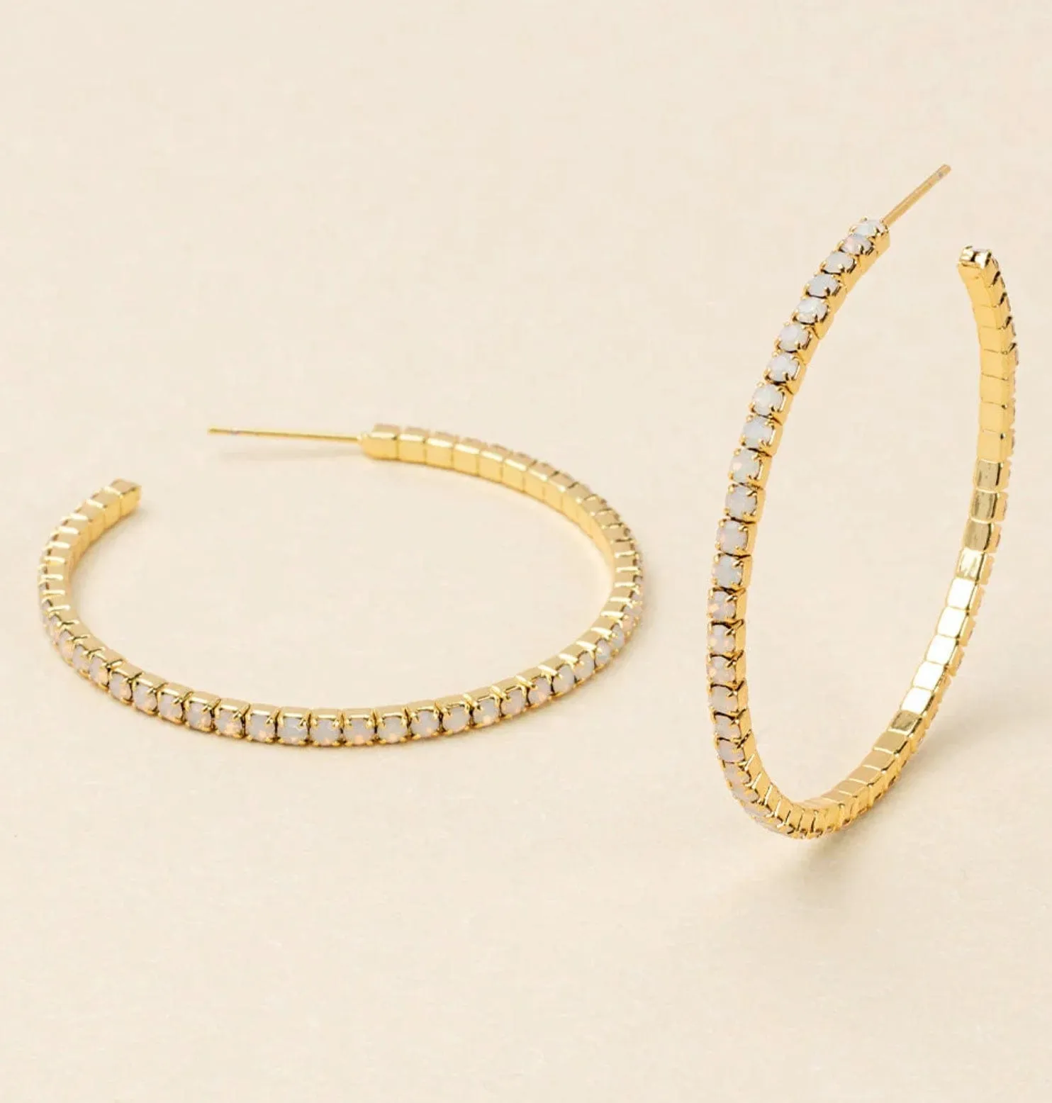 Light Gray Opal Rhinestone Hoops