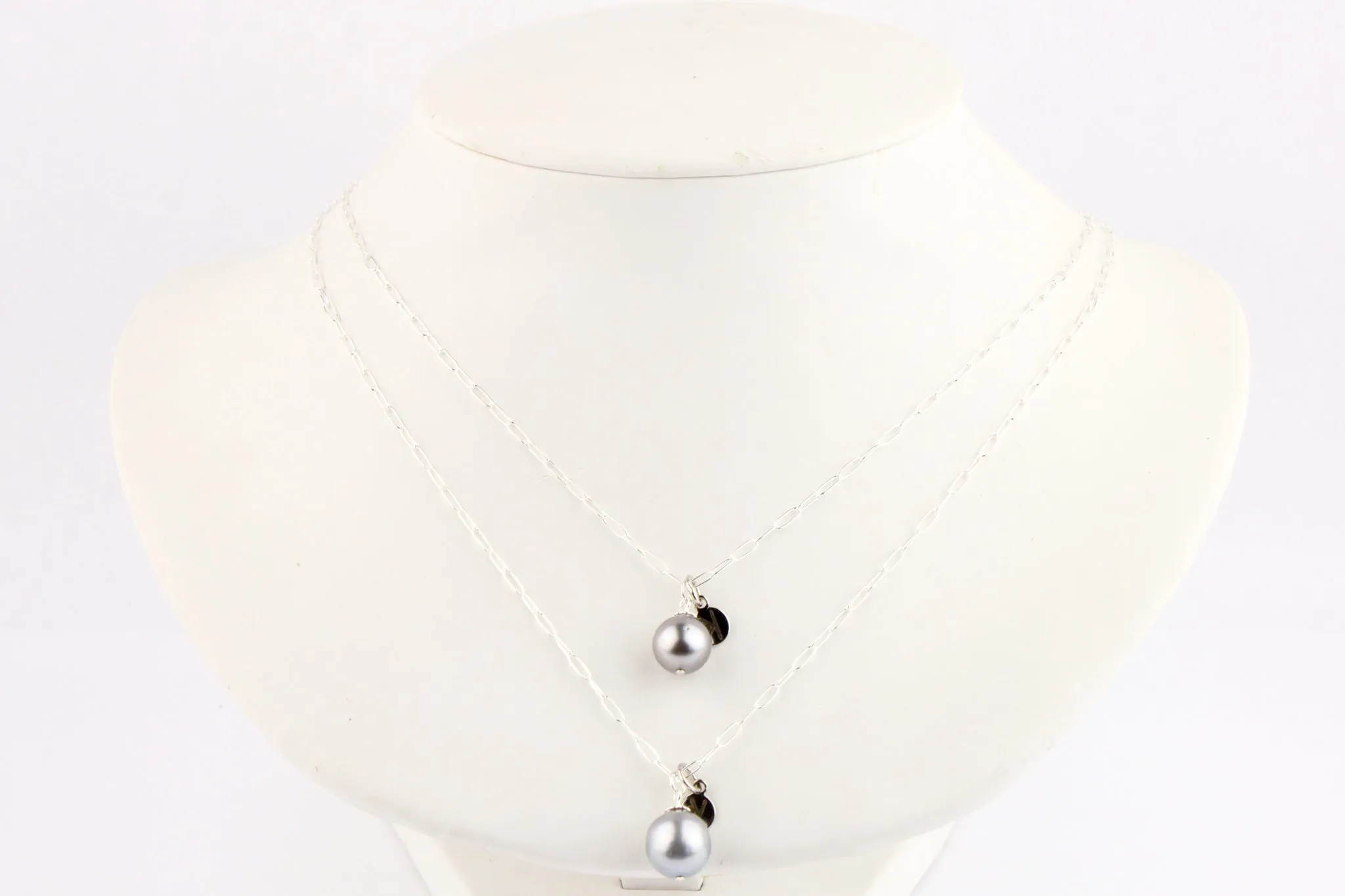 Light Silvery Tahitian Pearl Charm Necklace (Sterling)