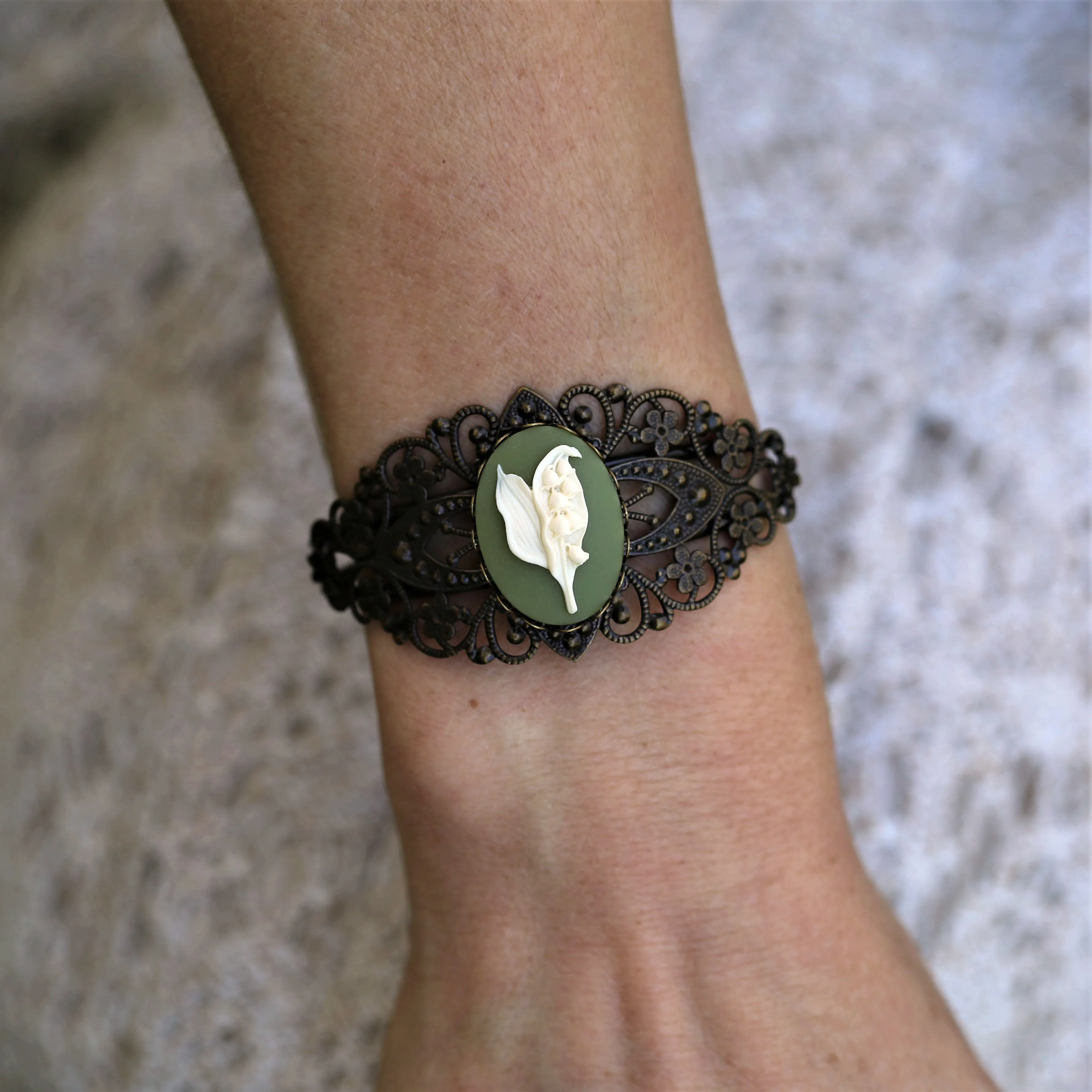 Lily of the Valley Cuff Bracelet in Vintage Style