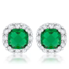 Liz Emerald Cushion Halo Stud Earrings | 2ct