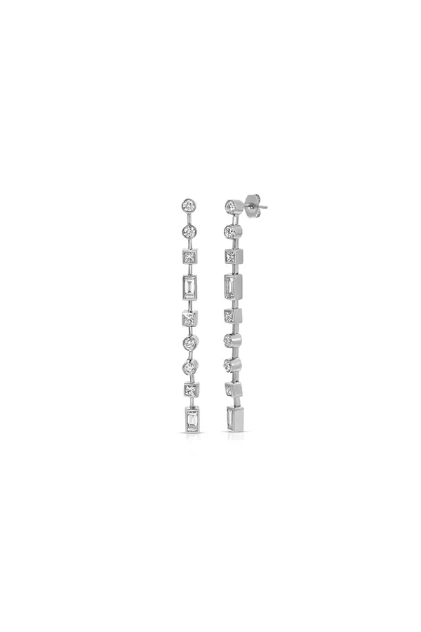 Long Platinum Diamond Earrings