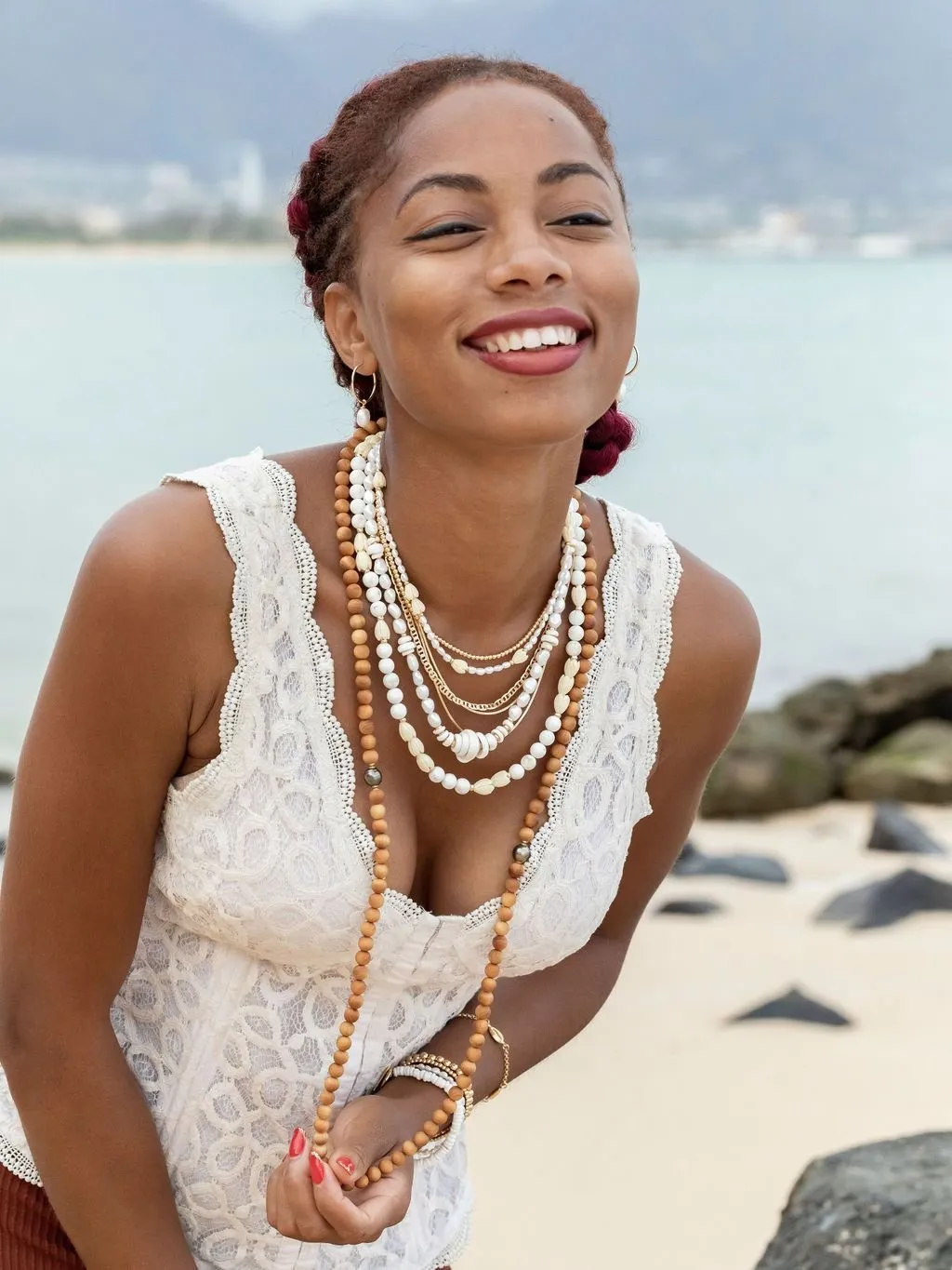 Long Sandalwood Tahitian Pearl Necklace - Ainalani