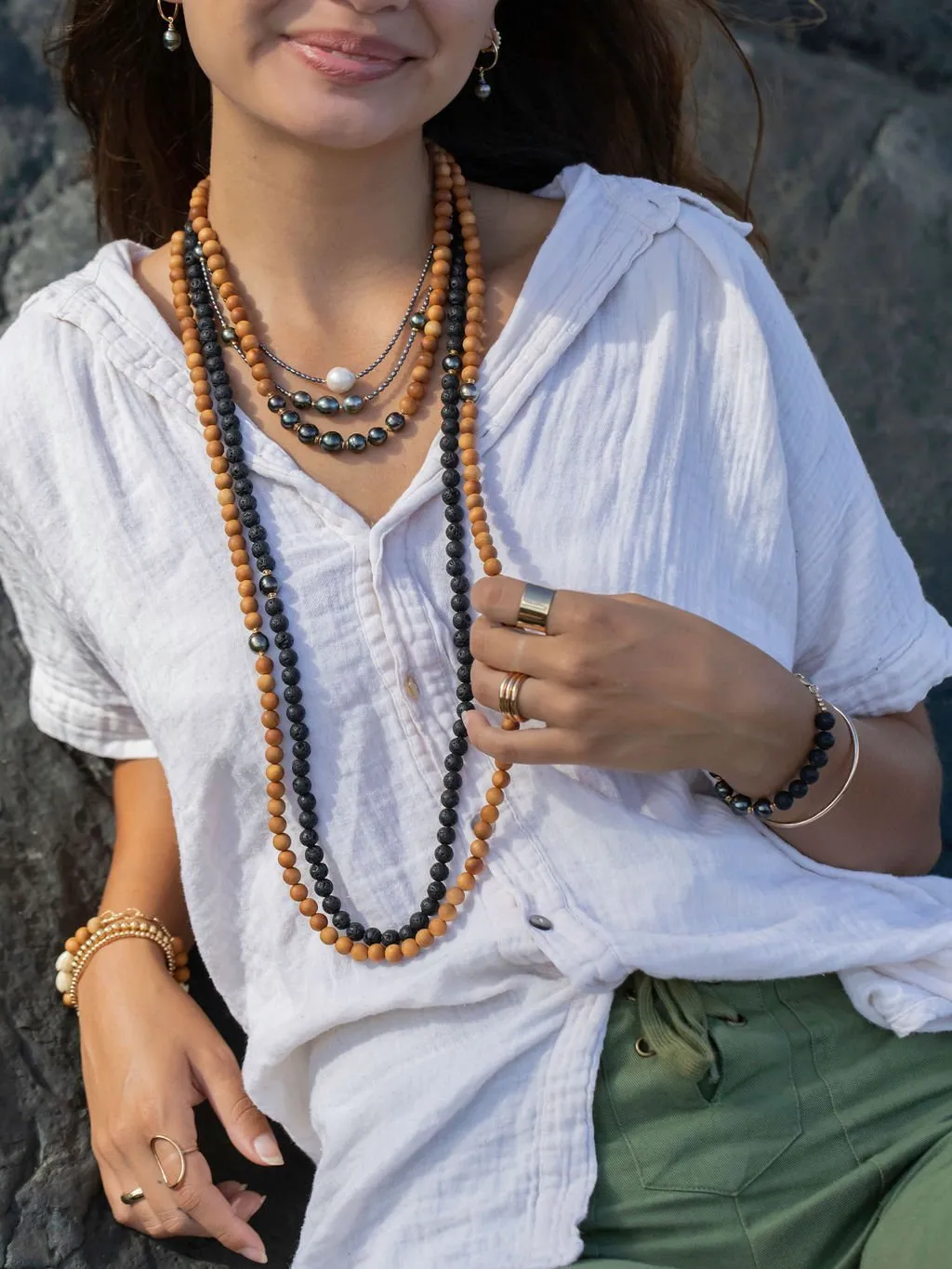 Long Sandalwood Tahitian Pearl Necklace - Ainalani