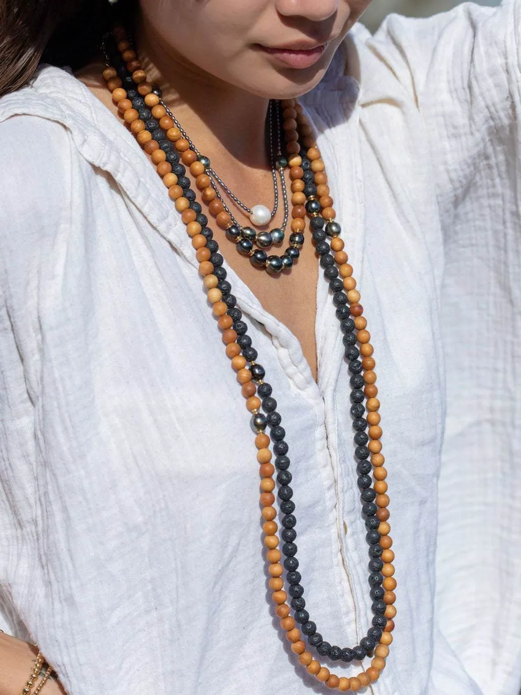 Long Sandalwood Tahitian Pearl Necklace - Ainalani