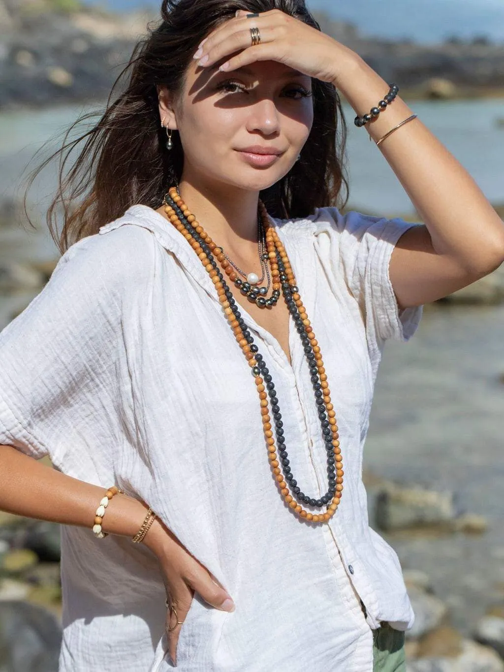 Long Sandalwood Tahitian Pearl Necklace - Ainalani