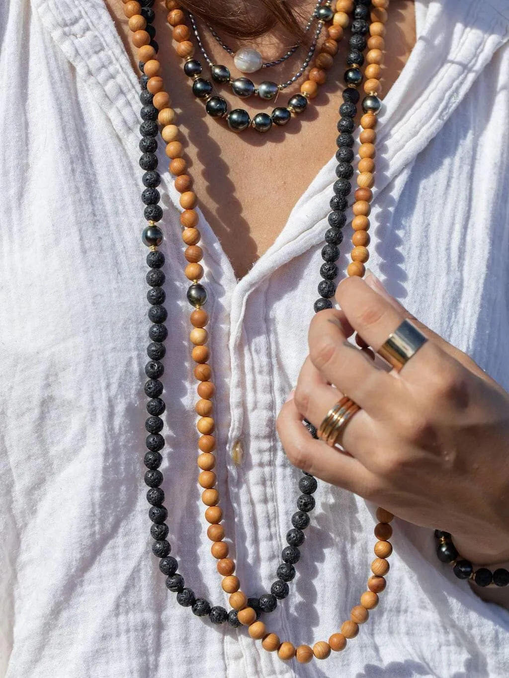 Long Sandalwood Tahitian Pearl Necklace - Ainalani