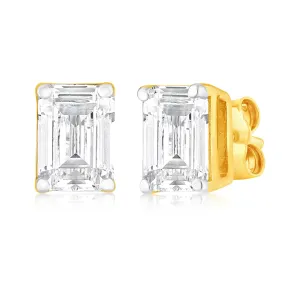 Luminesce Lab Grown Emerald Shaped 1 Carat Diamond Stud Earrings in 14ct Yellow Gold