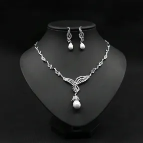 Luxy Moon Pearl Pendant Cubic Zirconia Wedding Jewelry Sets For Bridal