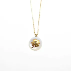 Maki-e Urushi Lacquer Pendant Necklace - White South Sea Pearl Shell / Clover -, Traditional Japanese Urushi Lacquer Jewelry