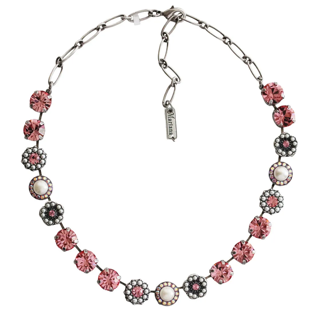 Mariana "Pretty in Pink" Silver Plated Lovable Rosette Crystal Necklace, 3084 M48223