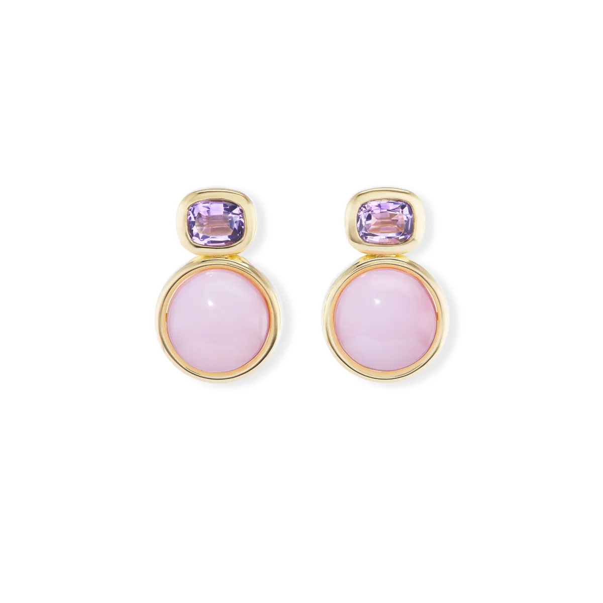 Marker Earrings with Carved Pink Opal & Amethyst