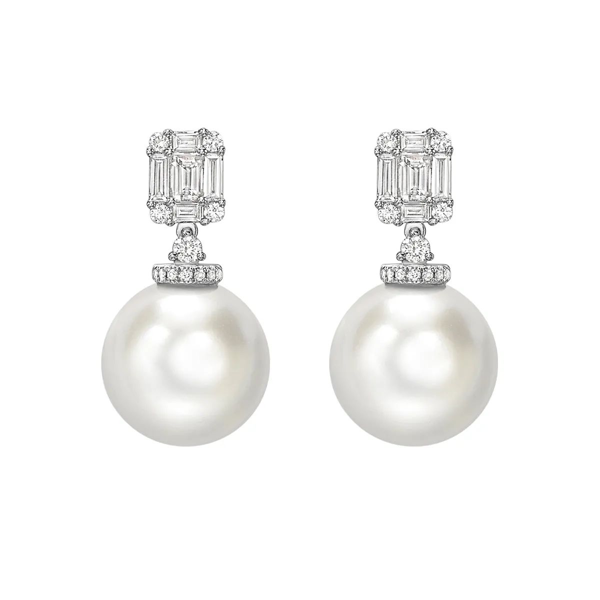 Matt Aminoff South Sea Pearl & Diamond Stud Earrings | 18K White Gold