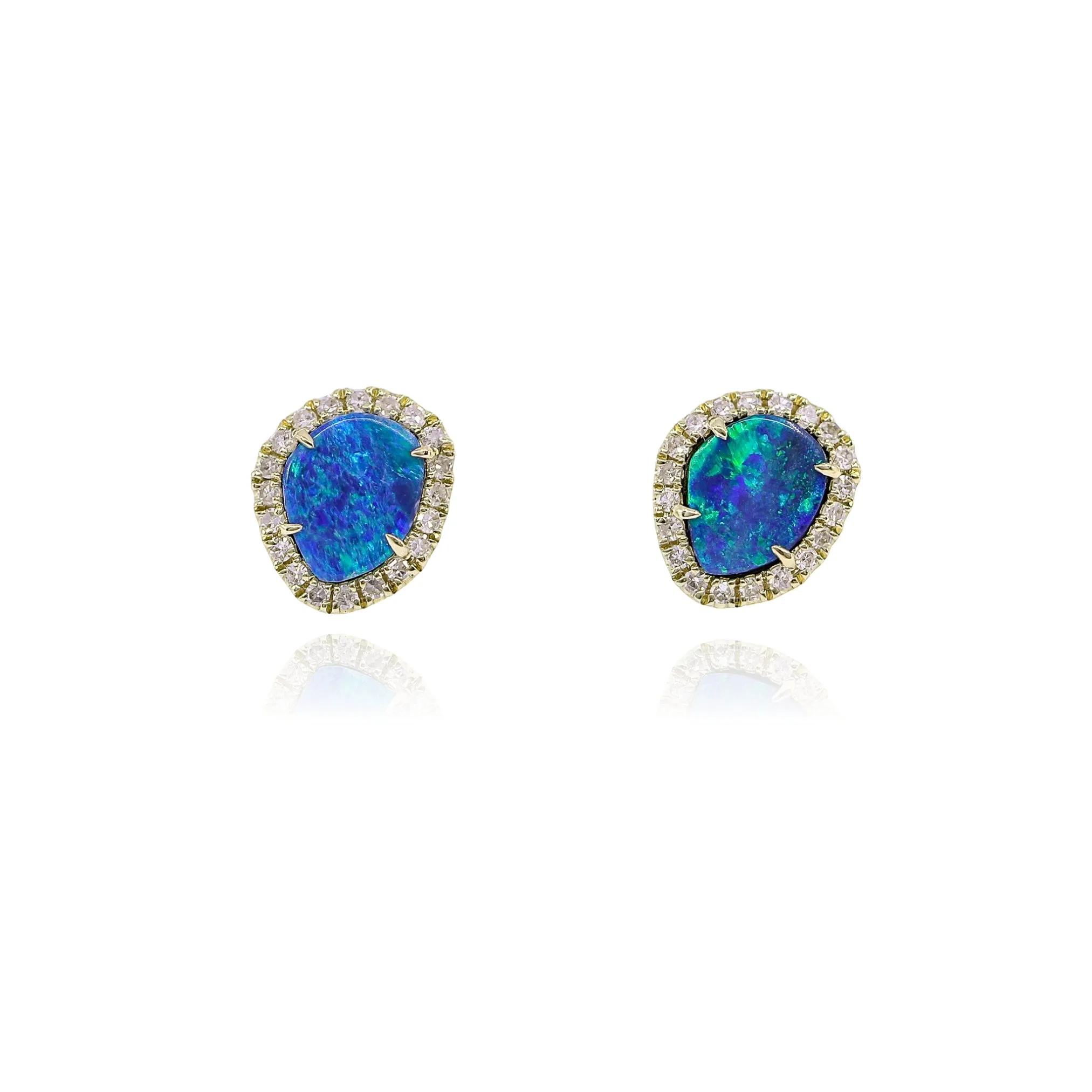 MEIRA T 14K YELLOW GOLD ASYMMETRICAL BLACK OPAL AND DIAMOND EARRINGS