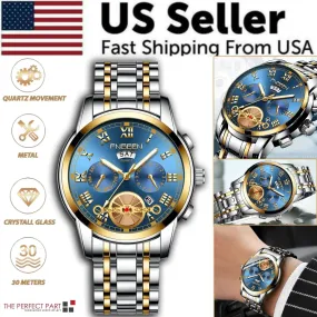 Men's Watch Stainless Steel Quartz Classic Waterproof FNGEEN