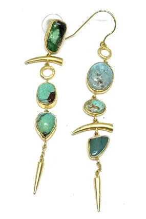 Mix Match Turquoise and Peruvian Opal Dangle Earrings