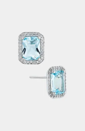 MODERN LOVE AQUA EMERALD HALO STUD EARRINGS