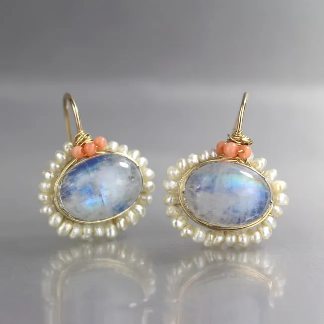 Moonstone And Pearl Mandala earrings