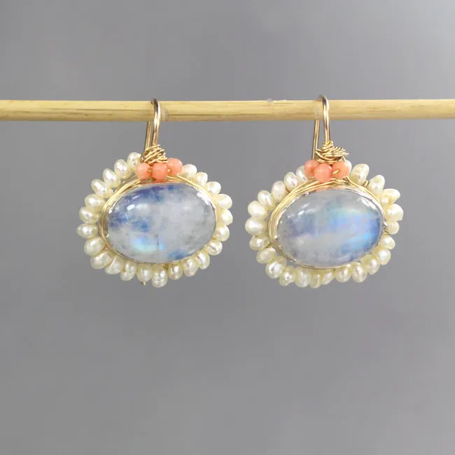 Moonstone And Pearl Mandala earrings