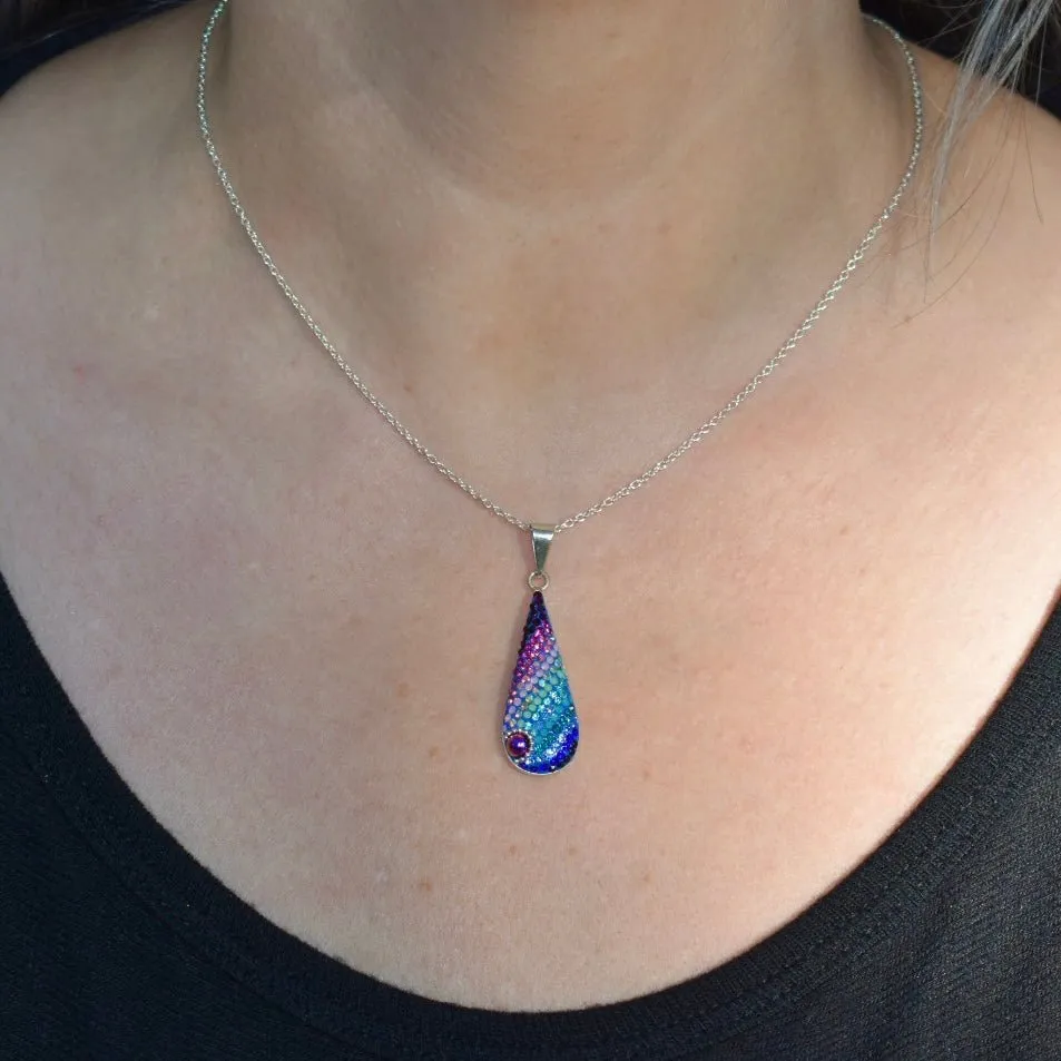 Mosaic Crystal Pendant Necklace, Elongated Teardrop