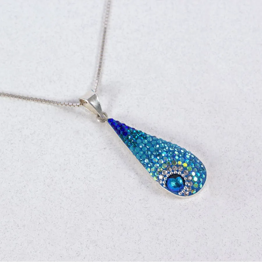 Mosaic Crystal Pendant Necklace, Elongated Teardrop