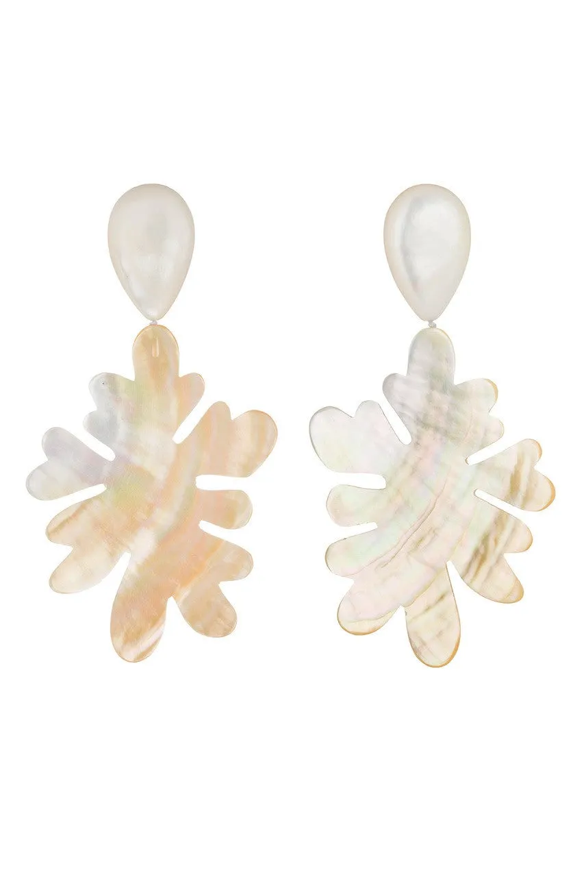 Mother Of Pearl Coral Drop Clip Earrings