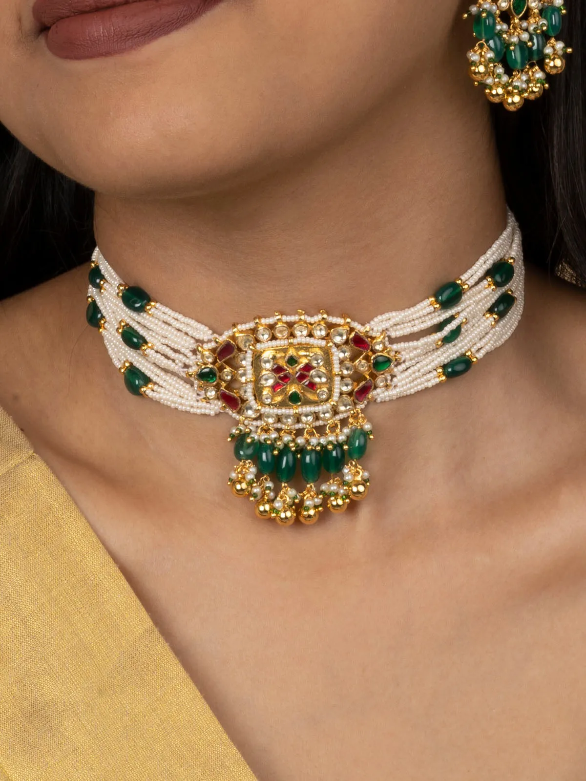 Multicolor Gold Plated Jadau Kundan Necklace Set - MS1971M