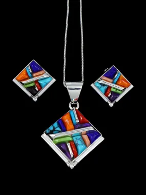 Multistone Navajo Cobblestone Inlay Pendant Set